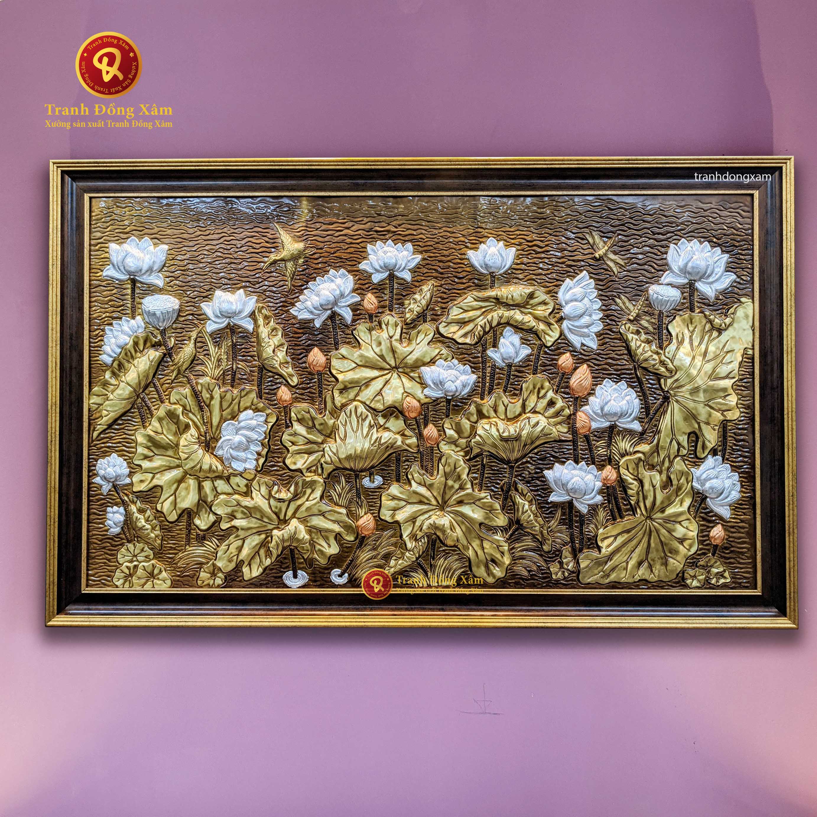 Tranh trống đồng đông sơn hoa sen | tranh trống đồng KT 258x159cm – Đồng  Đông Sơn