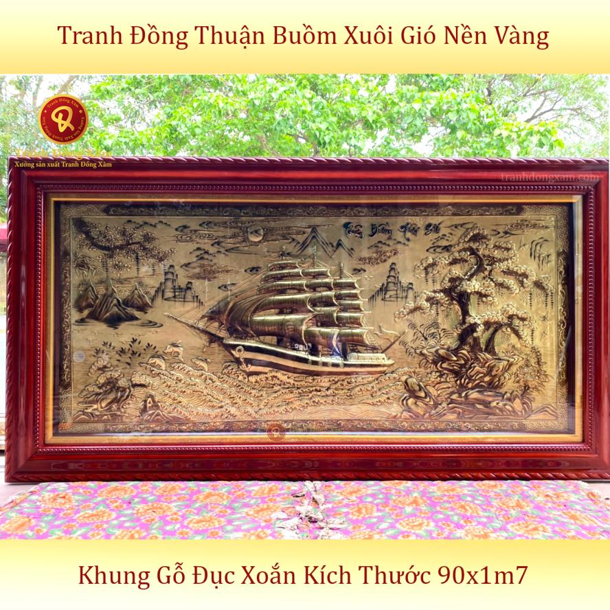 tranh thuận buồm xuôi gió nền vàng khung gỗ 1m7