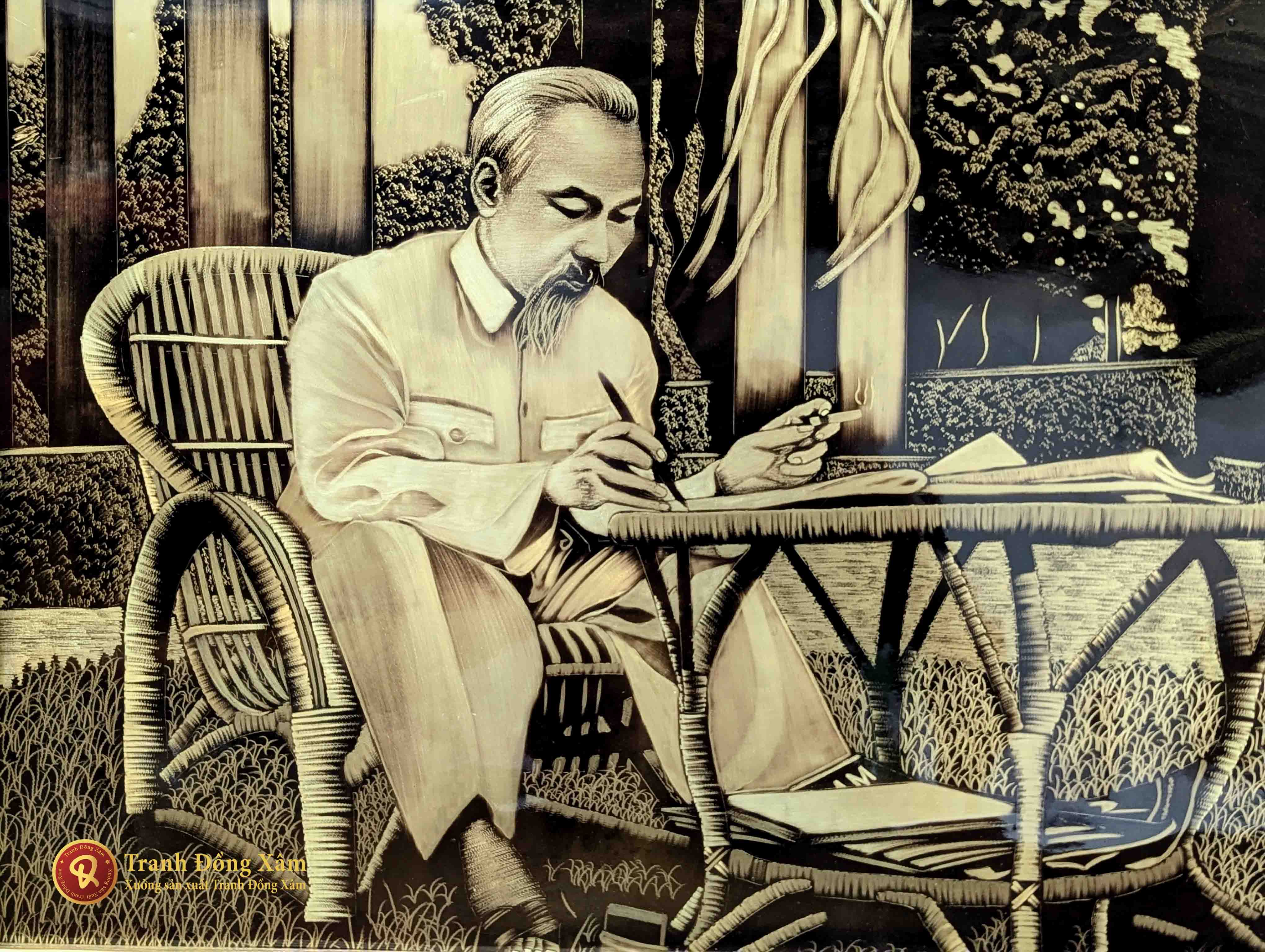 tranh Bác Hồ ngồi làm việc, viết báo