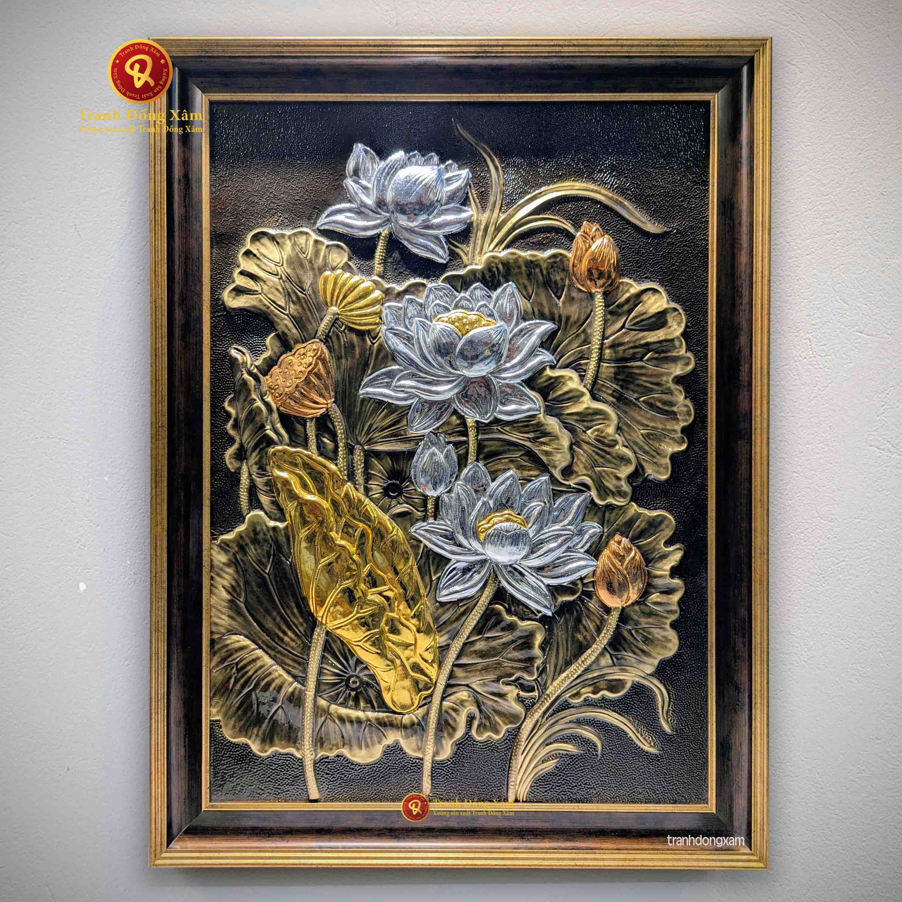 tranh đồng hoa sen