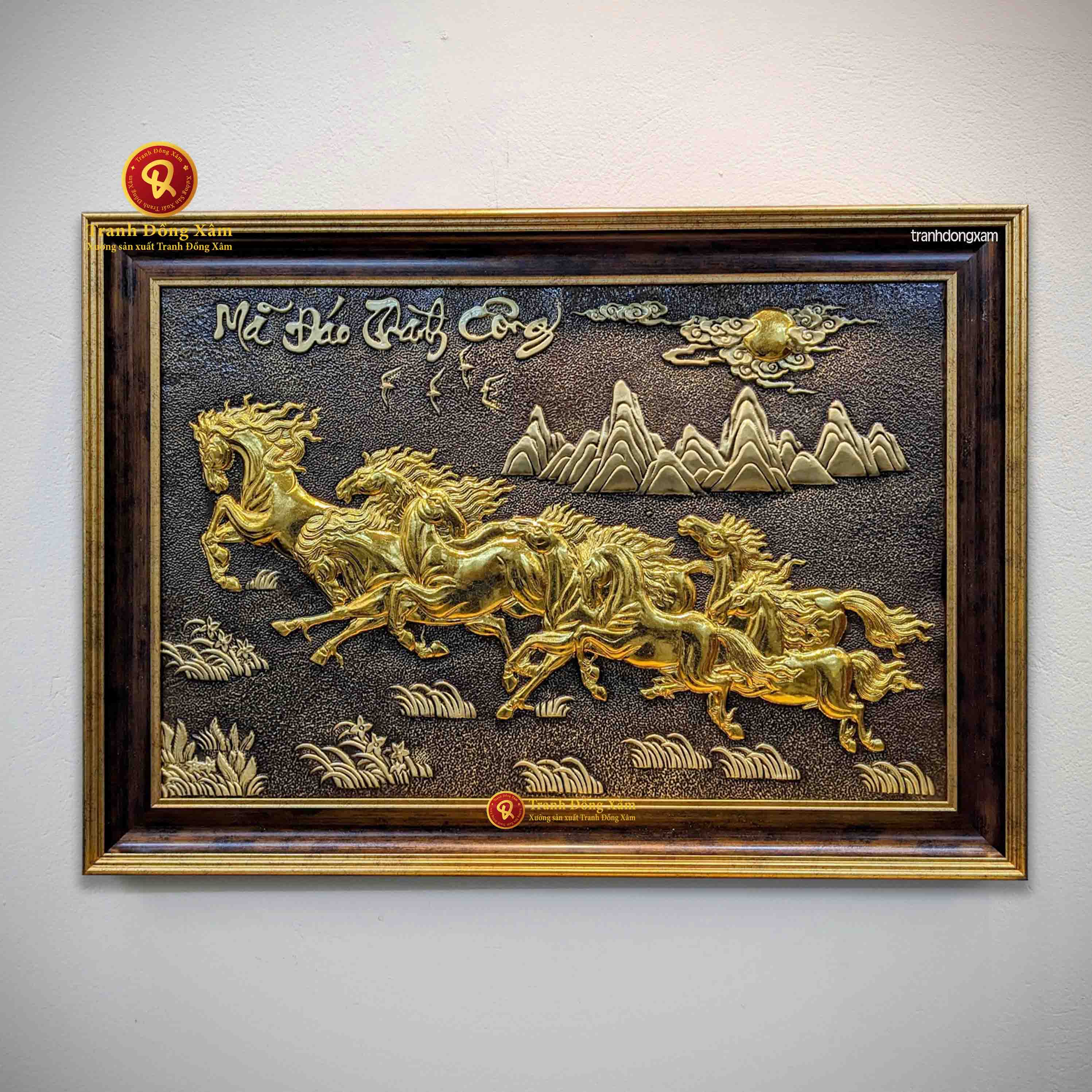 tranh đồng mã đáo thành công dát vàng