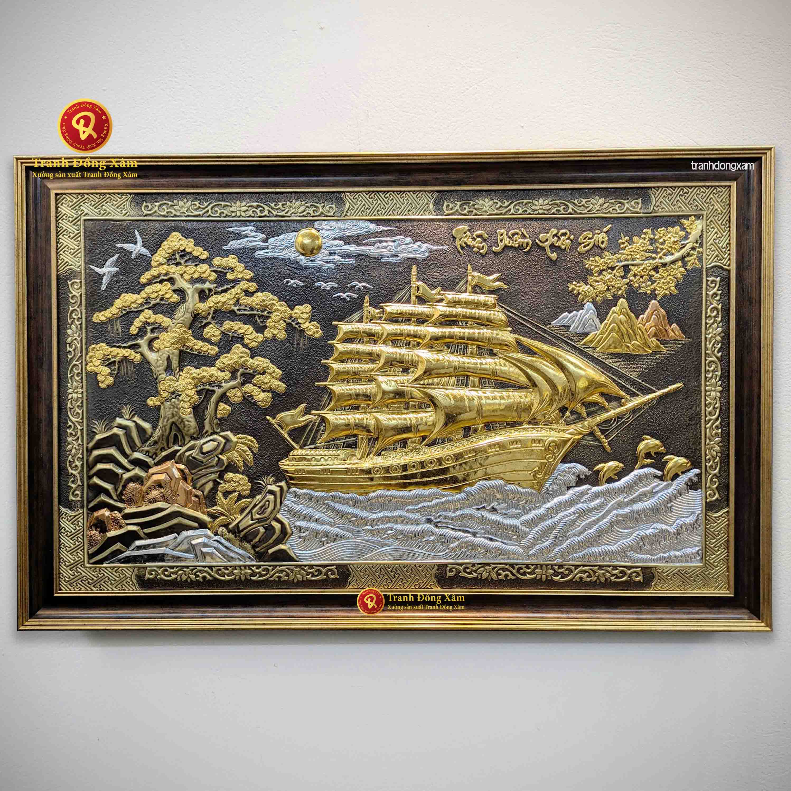 Mua Tranh Đồng Thuận Buồm Xuôi Gió Dát Vàng Bạc Khung Decor giá tốt tận xưởng- Tranh Đồng Xâm
