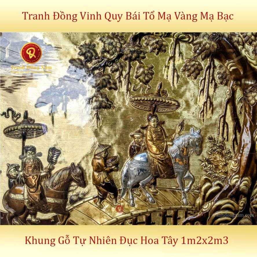 tranh vinh quy bái tổ bằng đồng dát vàng bạc