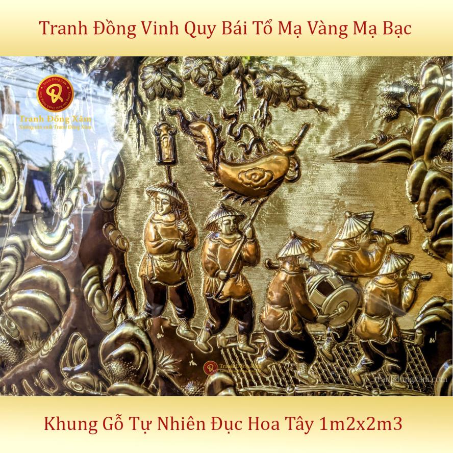 tranh vinh quy bái tổ bằng đồng dát vàng